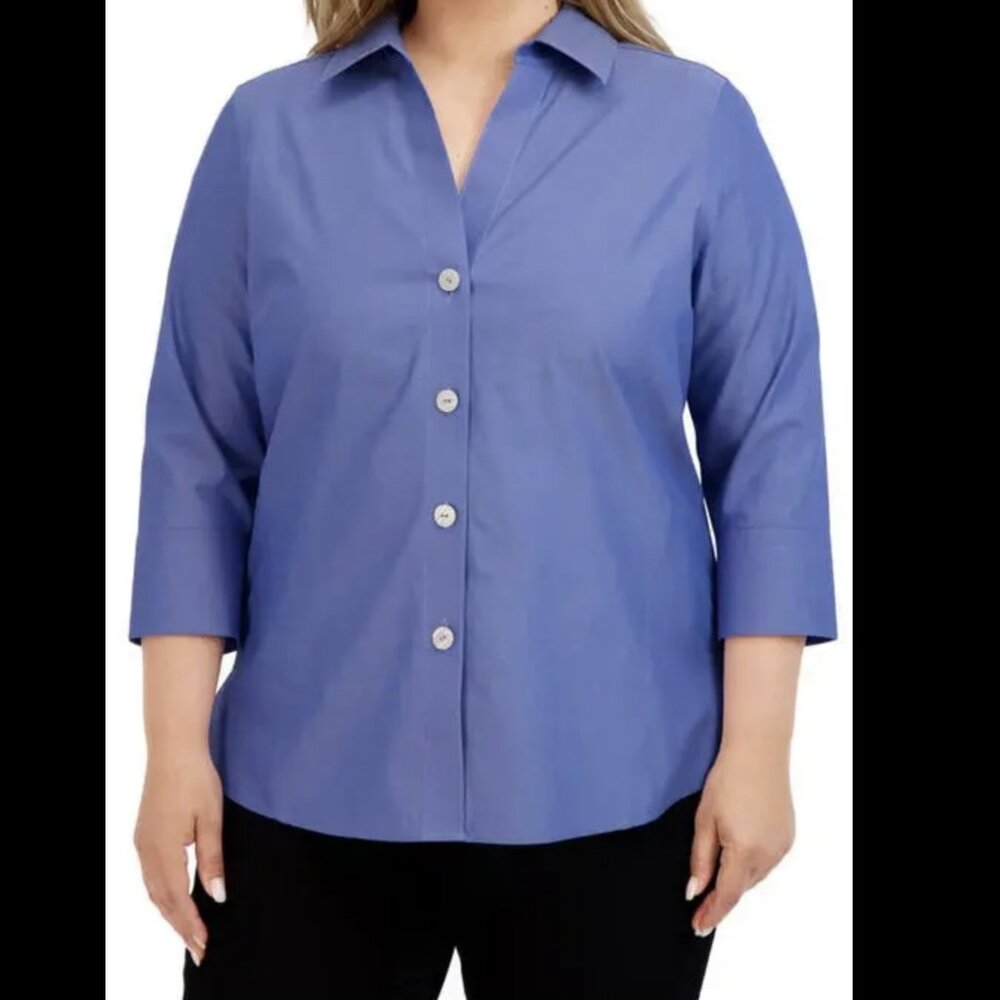 Foxcroft Non-Iron Shaped Fit Button-Up Shirt 22W – Blue